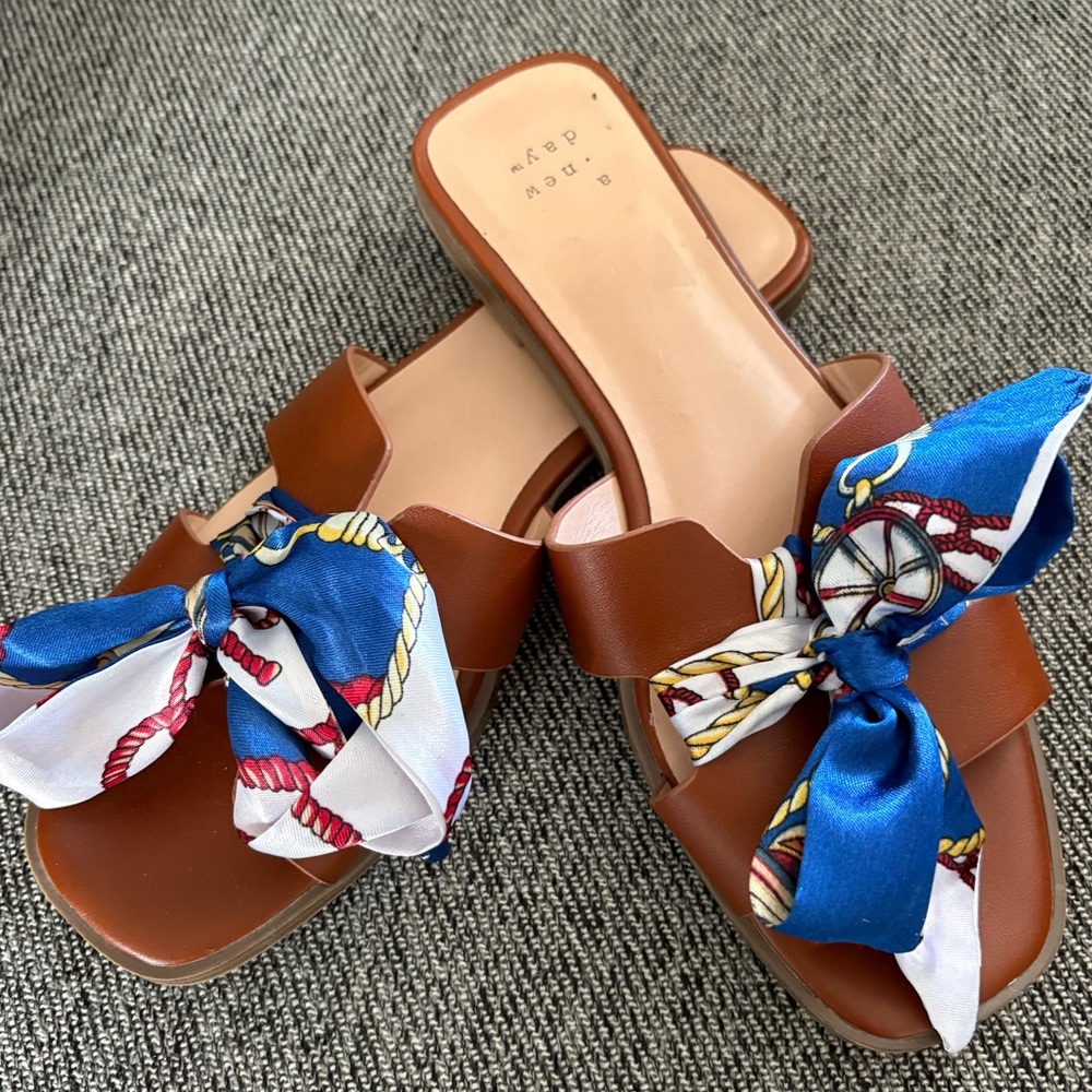 A New Day™ Women's Nina Slide Sandals in Cognac w/ Ribbon Bow in Size 7